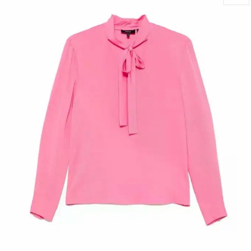 Theory Womens Open Neck Bow Silk Tie Blouse Pink Size Medium